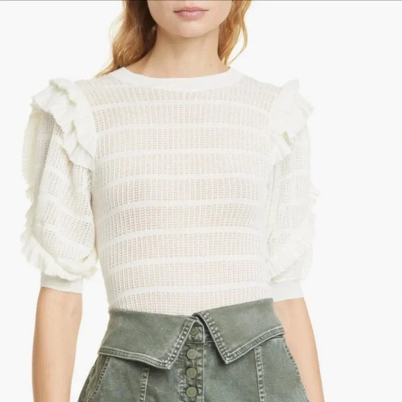 Ulla Johnson Tops - Ulla Johnson Cream Short Sleeve Sweater in Loose Knit Size XS